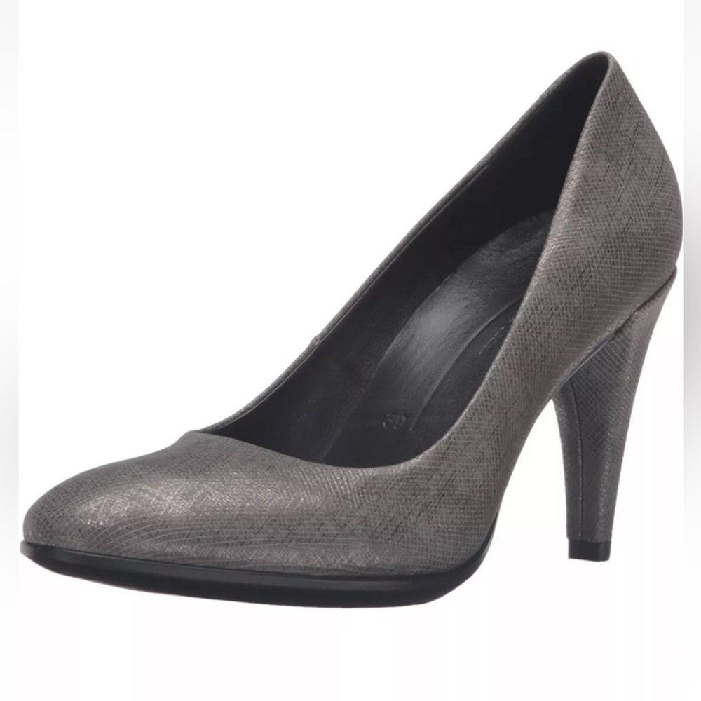 ECCO Women Pumps Shimmering Gray Leather Heels Shoes Sz 7 Metallic